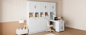 English Elm Twin Murphy Wall Bed with Integrated Closet Drawers and Desk for Studio Spaces White LP000595AAK-2