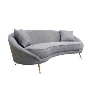 Pasargad Home Luna Collection Curved Sofa In Soft Textured Fabric With Gold Plated Base, Grey Grey Poly Fabric Sofa-ds0440g