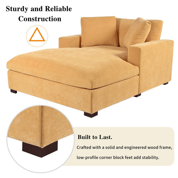 English Elm Mirod Oversized Chaise Lounge with Birch Legs Pillow Back Polyester Upholstered Seating Yellow N760P196662Y