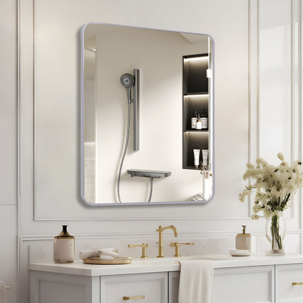 English Elm 36in Square Metal Framed Bathroom Mirror 36x36 Large HD 4mm Shatterproof Glass with Easy Install Hooks Silver W2203P379078