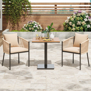 English Elm 2 Outdoor Chairs Set with Cushions — Weatherproof Rattan Dining Chairs, Comfort Curved Arms & Easy-Clean Fabric Beige T3623P409867