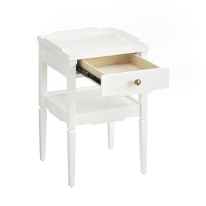 English Elm Foley Mid-Century White 1-Drawer Nightstand with Gold Pull, Tapered Legs & Lower Shelf Storage B050P376969