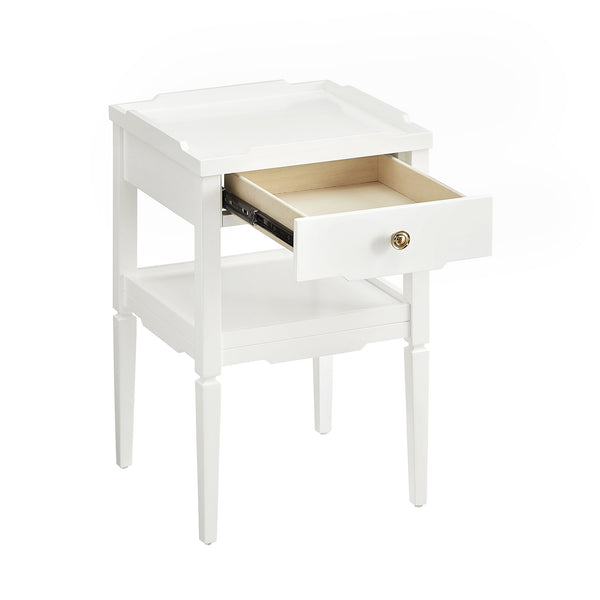 English Elm Foley Mid-Century White 1-Drawer Nightstand with Gold Pull, Tapered Legs & Lower Shelf Storage B050P376969