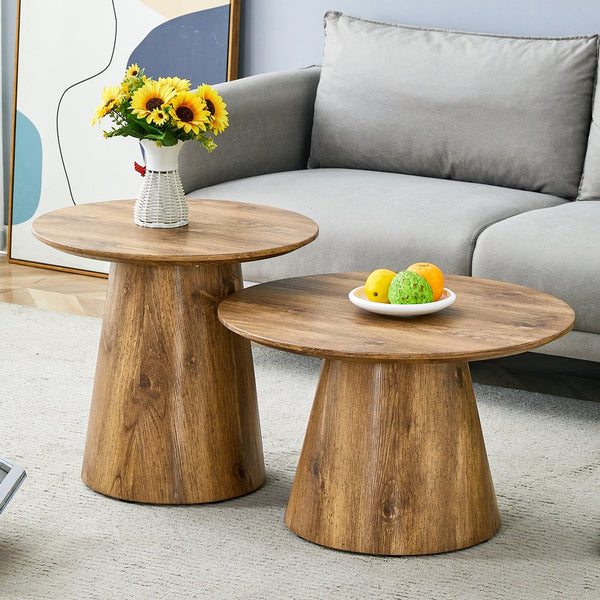 English Elm Natural Wood Grain Mdf Round Side Table Compact Accent for Living Room or Bedroom W2920P232763