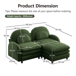 English Elm Teddy Fleece Modular Loveseat with Ottoman Curved Sculptural Sofa for Living Room Green W5656S00077