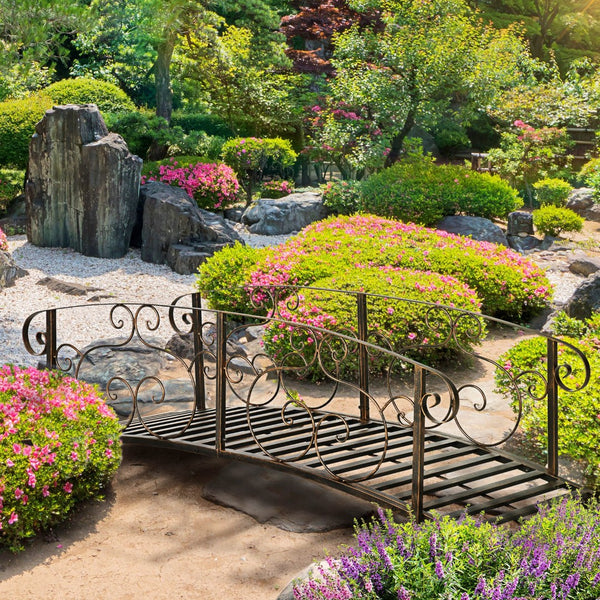 English Elm Outsunny 6' Decorative Metal Garden Bridge With Siderails – Elegant Arc Footbridge For Ponds & Streams W2225P217550-GIGA