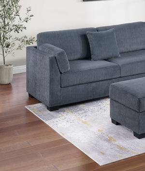 English Elm Contemporary 3-Piece Sectional Sofa Set in Ash Black Corduroy with RAF/LAF Chaise, Tufted Seats, Pillows - Stylish Low-Profile Design Dark Gray 34 L x 26 W x 45 H B011S01767