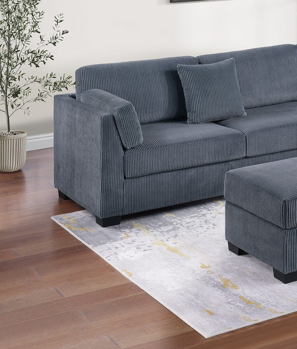 English Elm Contemporary 3-Piece Sectional Sofa Set in Ash Black Corduroy with RAF/LAF Chaise, Tufted Seats, Pillows - Stylish Low-Profile Design Dark Gray 34 L x 26 W x 45 H B011S01767