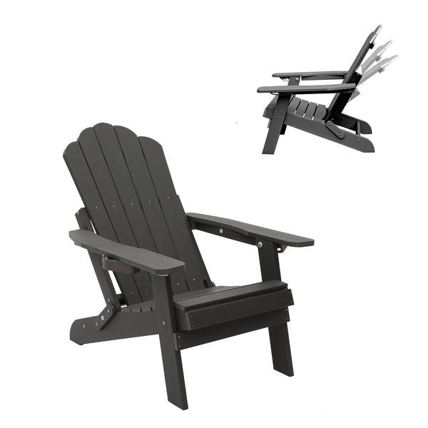English Elm Adjustable Adirondack Chair Hdpe Wood Grain Outdoor Folding Seat with Cup Holder Gray T3609P482833