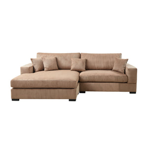 English Elm Mid Century Modern 3 Seater Sectional Sofa with Reversible Chaise and Accent Pillows Brown W876S00348