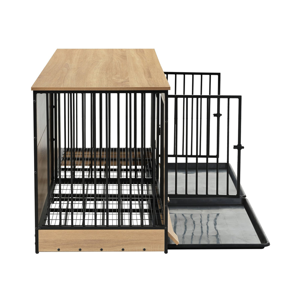 English Elm Dog Crate Furniture Double Compartment Mdf Wood Console for Two Large Breeds W420P348726