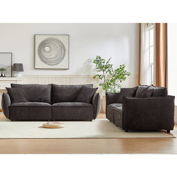 English Elm 3-Seater Modern Combo Sofa With Sleeper Function, Soft Chenille Fabric & 4 Matching Pillows, Stylish Design W1193S00112