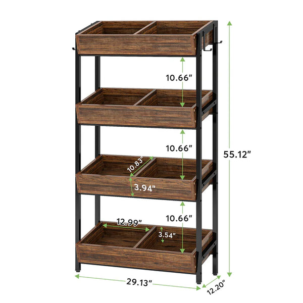 English Elm Stable Four Tier Produce Organizer Rack with Eight Angled Bins for Pantry Storage T3971P450579