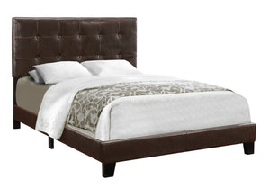 English Elm Bed, Full Size Upholstered Low Profile Linen-Look Bed Frame with Tufted Headboard & Slats Brown 60 L x 26 W x 4 H B2710P219524