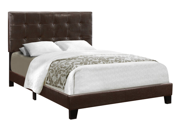 English Elm Bed, Full Size Upholstered Low Profile Linen-Look Bed Frame with Tufted Headboard & Slats Brown 60 L x 26 W x 4 H B2710P219524