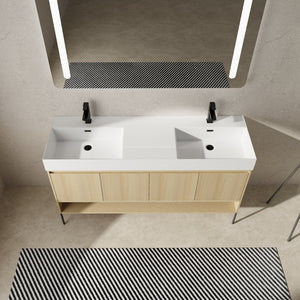 English Elm 60" Oak Bathroom Vanity Combo with Resin Basin, 4-Door Storage, Multi-Layer Wood Frame, Modern Elegance W1972S00011
