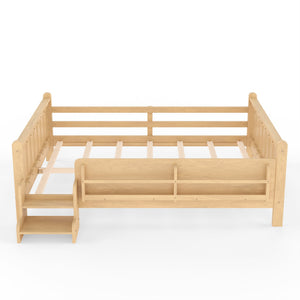 English Elm Queen Bunk Bed with Trundle Solid Pine Kids Car Themed Frame Built-in Bookshelf Light Natural W1580S00538