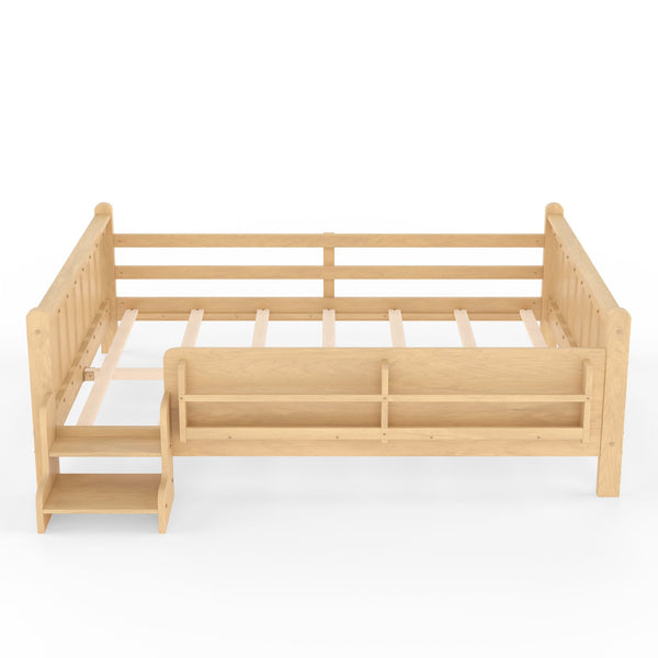 English Elm Queen Bunk Bed with Trundle Solid Pine Kids Car Themed Frame Built-in Bookshelf Light Natural W1580S00538