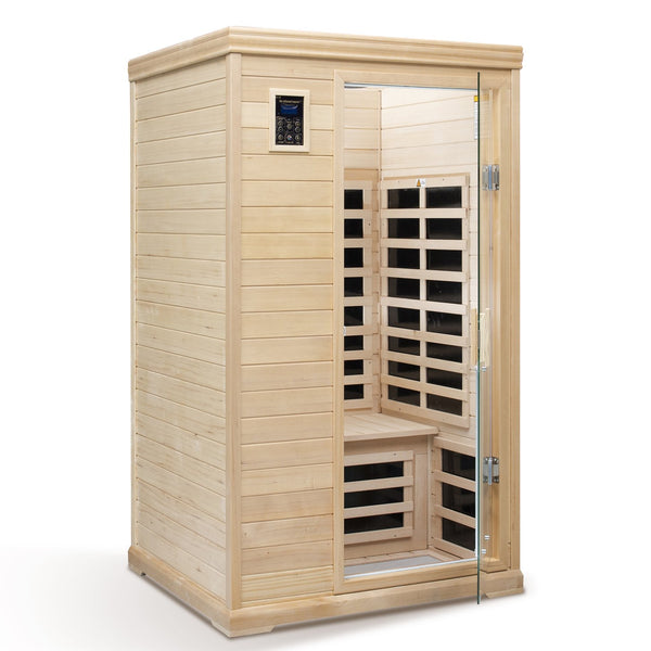 English Elm Hemlock Wood Two Person Far Infrared Indoor Sauna with Bluetooth and Led Lighting W632S00003