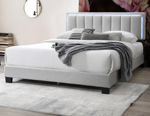 English Elm 1pc Full Upholstered Platform Bed Wool Fabric Channel Tufted Headboard with Led Lighting Light Gray B011P417511