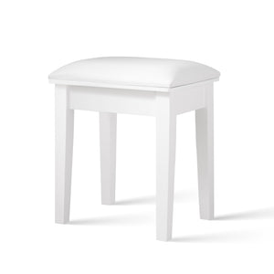 English Elm Vanity Stool with Cushion and Solid Wood Legs, White Finish — Comfortable PU Seat, Stable 264lb Load W3128P257656