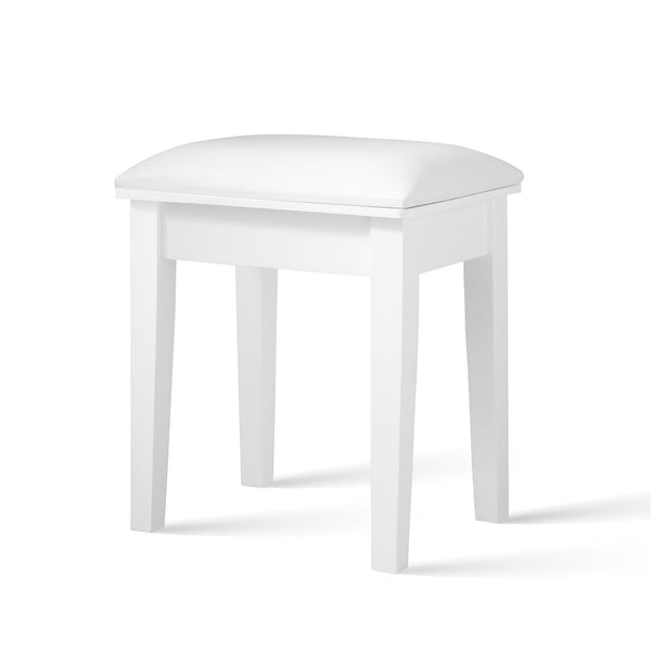 English Elm Vanity Stool with Cushion and Solid Wood Legs, White Finish — Comfortable PU Seat, Stable 264lb Load W3128P257656