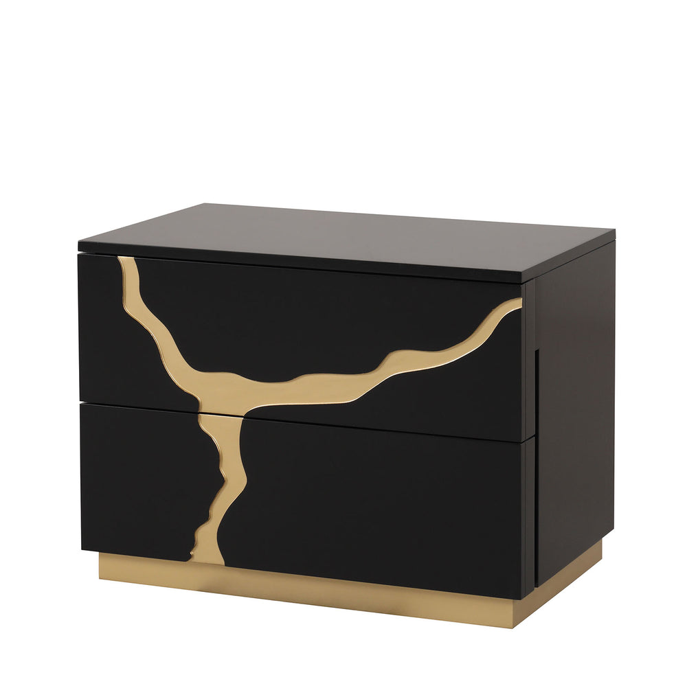 English Elm Contemporary Black Gold Nightstand Dovetail Drawers Felt Lined Solid Wood Bedroom B2741P435902