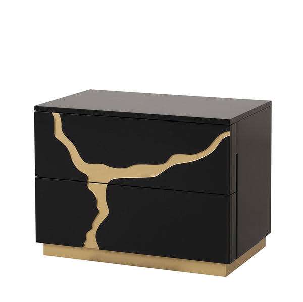 English Elm Contemporary Black Gold Nightstand Dovetail Drawers Felt Lined Solid Wood Bedroom B2741P435902