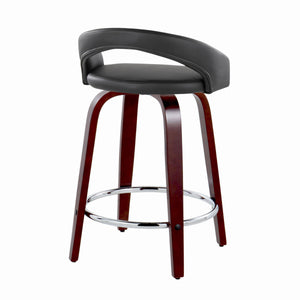 English Elm Fixed-height Swivel Counterstools Mahogany Wood Chrome Footrest Velvet Seat Set of 2 Black B202S01753