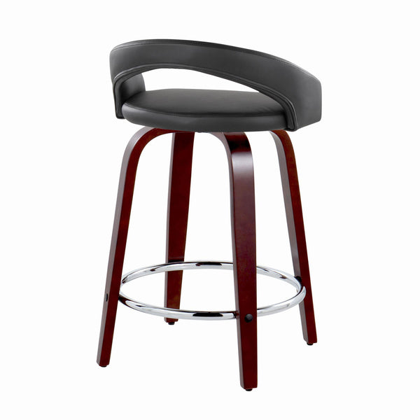 English Elm Fixed-height Swivel Counterstools Mahogany Wood Chrome Footrest Velvet Seat Set of 2 Black B202S01753