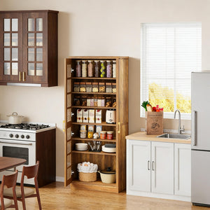 English Elm Tall Pantry Cabinet with Acrylic Doors Adjustable Shelves Modern Rustic Kitchen Storage T3971P452398