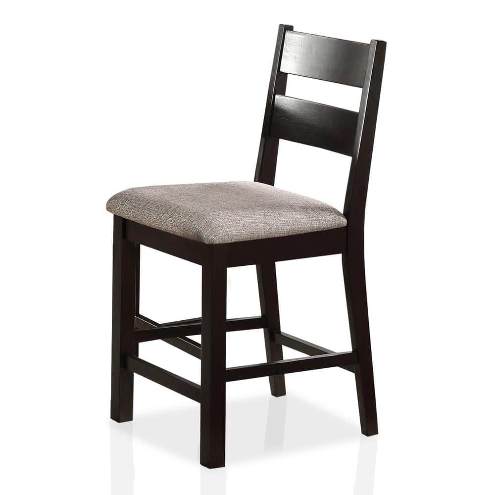 English Elm Dining Chairs Set of 2 Espresso Frame with Light Gray Padded Fabric Seats Ladder Back Transitional Dining B011P291549