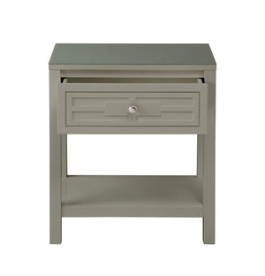 English Elm Dario Contemporary End Table with Tempered Glass Top Open Shelf and Storage Drawer Taupe B2749P413401
