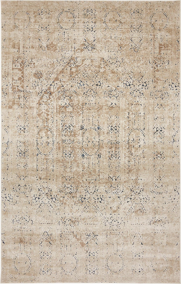 Unique Loom Chateau Quincy Machine Made Abstract Rug Beige, Brown/Navy Blue 5' 1" x 8' 0"
