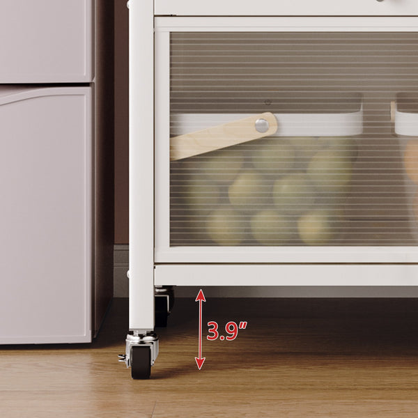 English Elm Open-door Vertical Kitchen Storage Cabinet with Microwave Shelf, Bakers Rack, 250KG Capacity Wheels White W509P164654