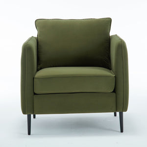 English Elm Accent Velvet Armchair Mid-century Modern Plush Seat with Metal Legs for Any Room Green W3244P325833