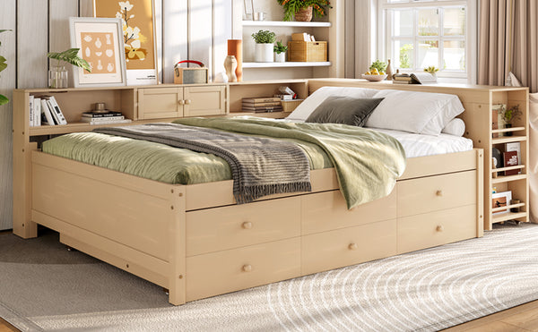English Elm Twin Daybed Pine Frame with Trundle Desk Hutch Shelves and Storage for Kids Rooms Gold W1580S00463