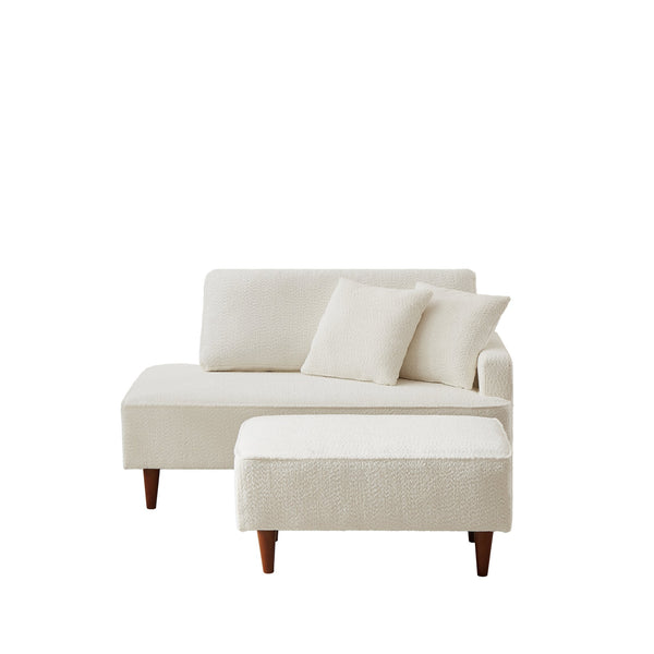 English Elm Indoor Boucle Chaise Lounge with Detachable Ottoman Convertible Daybed Bedroom Reading Nook White W5515P438693