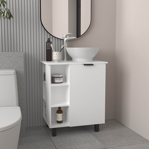 English Elm Allegra Floating Vessel Sink Vanity Wall-Mount in White with Double Doors, Open Shelf Storage Elegance B070P337050
