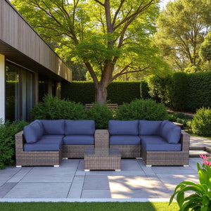 English Elm Fully Assembled 4-Person Rattan Patio Seating Set With Cushions, Table & Dual Cup Holders For Comfort B120S00162