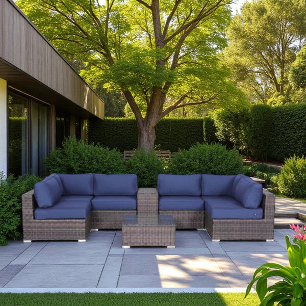 English Elm Fully Assembled 4-Person Rattan Patio Seating Set With Cushions, Table & Dual Cup Holders For Comfort B120S00162