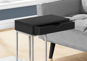 English Elm Accent C-shaped End Table with Sliding Base and Storage Drawer — Contemporary Metal Frame Design Black 23 L x 17 W x 3 H B2710P219422