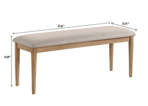 English Elm 1pc Contemporary Warm Upholstered Dining Bench with Soft Fabric Seat and Sleek Minimalist Profile for Gatherings Beige,Brown,Wood 50 L x 18.5 W x 6.5 H B011P373685