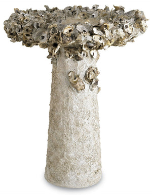 Oyster Shell Bird Bath - Whimsical Outdoor Art Piece Crafted from Natural Materials for Your Garden