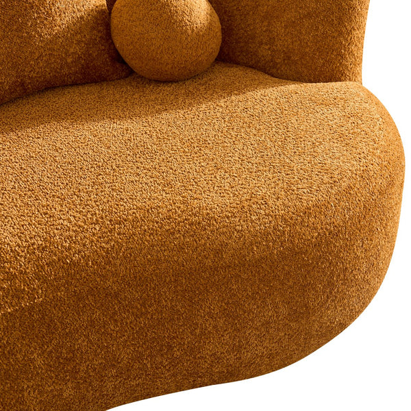 English Elm 90 Inch Curved Boucle Sofa Sculptural Upholstered Couch for Modern Living Spaces Camel N773P376896N