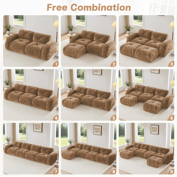 English Elm L-shaped Velvet Sectional Sofa Tufted Modular Design with High Density Foam Boneless Build Camel W714S01591