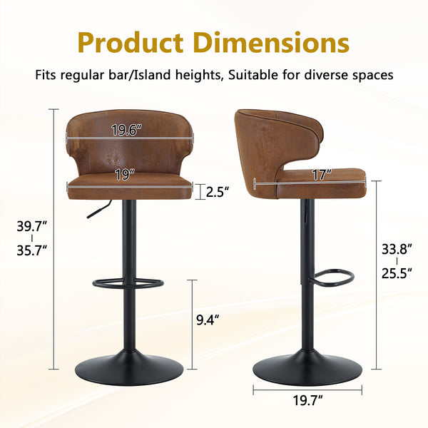 English Elm Modern Oil-wax Upholstered Swivel Barstools with Ergonomic High Back for Kitchen Islands W2920P419851