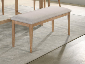 English Elm 1pc Contemporary Warm Upholstered Dining Bench with Soft Fabric Seat and Sleek Minimalist Profile for Gatherings Beige,Brown,Wood 50 L x 18.5 W x 6.5 H B011P373685