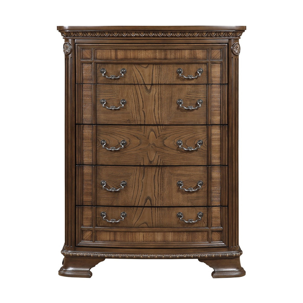 English Elm Elegant Traditional Dresser with 6 Cedar-Lined Drawers, Dovetail Construction, Carved Details & Antique Handles Dark Brown 43 L x 23 W x 58 H B011P410125
