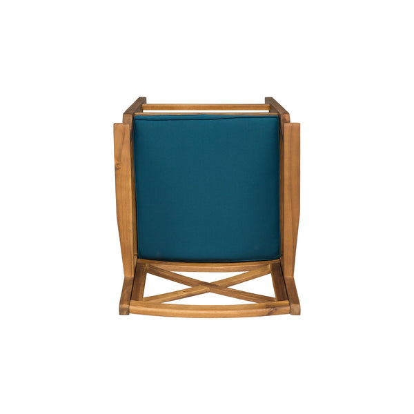 English Elm Christopher Knight Home® - PERLA Acacia Wood Outdoor Barstool Set of 2 with Water-Resistant Cushions, Cross-Back Farmhouse Charm Blue 63748.00BLU